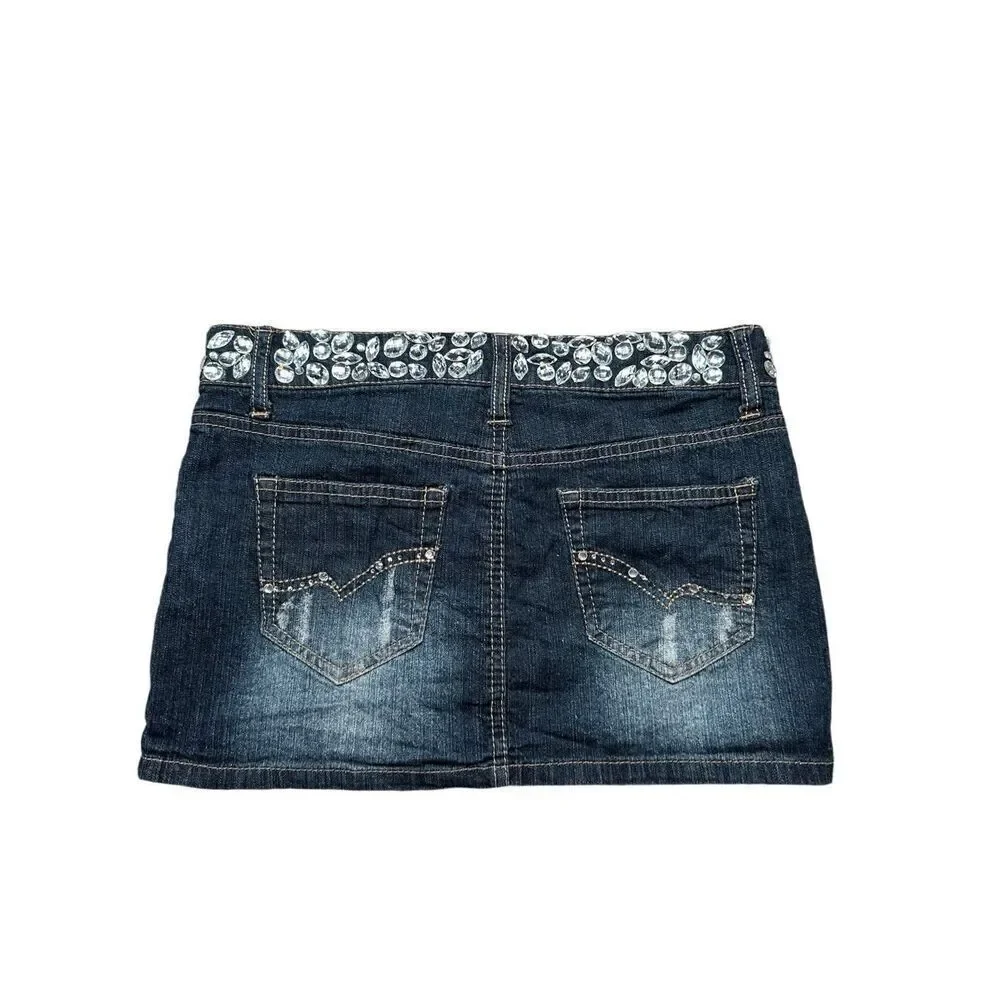 vintage y2k truce mirco mini jean denim skirt rhinestone bejeweled waist size 2